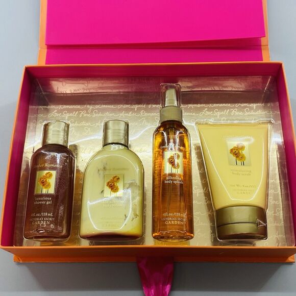 Victoria Secret Amber Romance Garden 4pc Gift Set Shower Gel Lotion Splash scrub